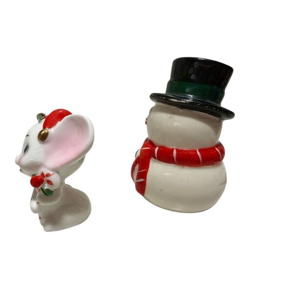 Vintage Ceramic Christmas Snowman & Mouse Miniature Figurines Holiday Decor - Picture 5 of 8